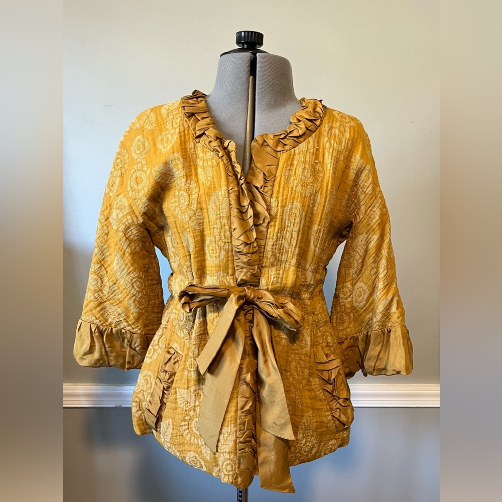 Marc by Marc Jacobs Mustard Brocade Tie Front Jacket with Silk Trim Size 6